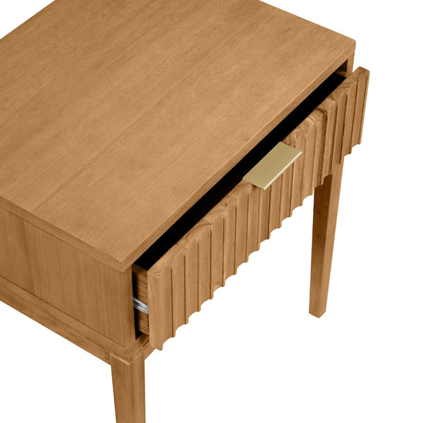 Jasper Mid-Century Modern Nighstand, Side Table with Storage and Fluted Drawer Doors with Brass Handles