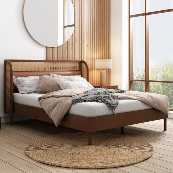 Kano Walnut Rattan Bed