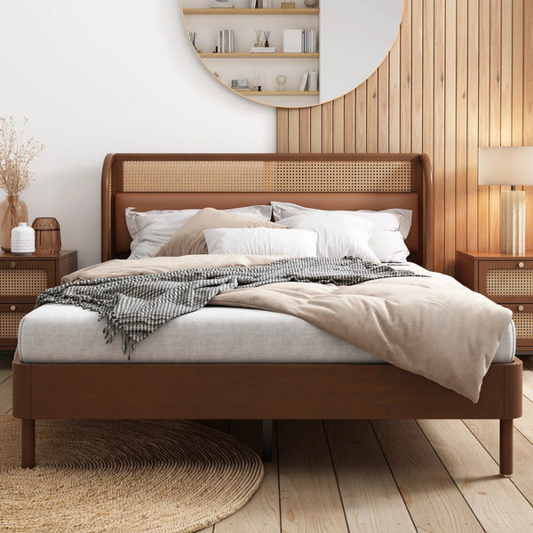 Kano Walnut Rattan Bed