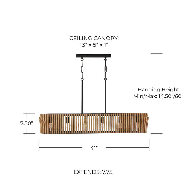 Kingsland 6 - Light Kitchen Island Linear Pendant with Wood Accents
