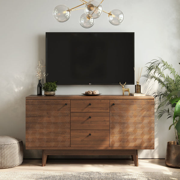Living Skog Scandi Sideboard Buffet TV Stand with Drawers and Wooden Legs for TV's up to 65-inch TV