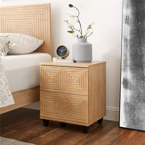 MUSEHOMEINC Mix Colour Modern Solid Wood 2 Drawer Storage Beside Table, Nightstand with 2 Unique Drawers for Bedroom