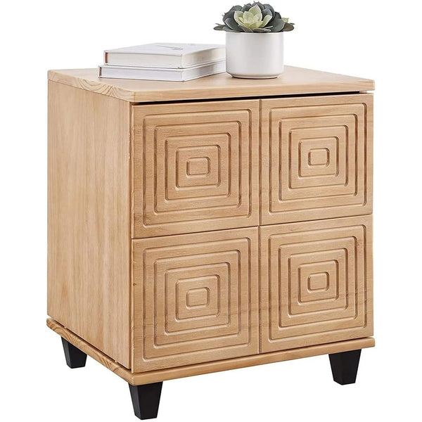 MUSEHOMEINC Mix Colour Modern Solid Wood 2 Drawer Storage Beside Table, Nightstand with 2 Unique Drawers for Bedroom