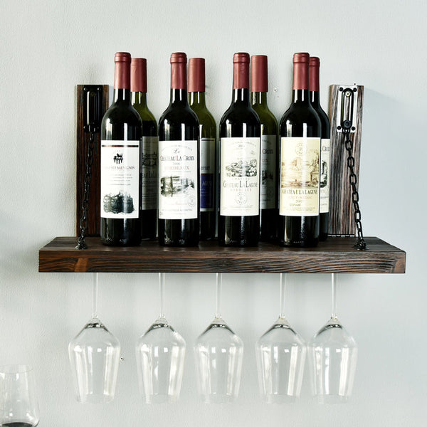 Mcneill 5 Bottle Wall Mounted Wine Bottle and Glass Rack