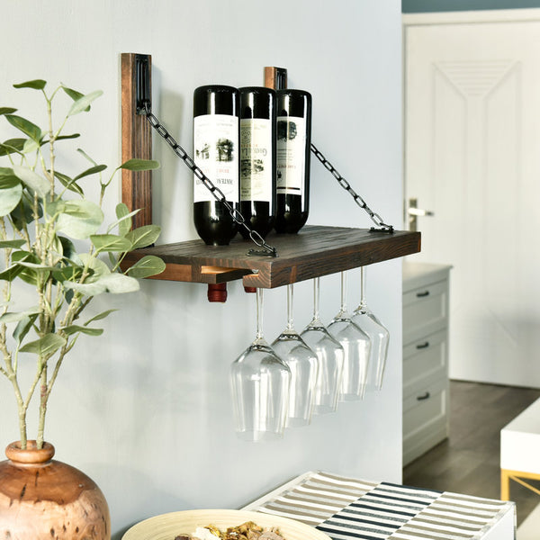 Mcneill 5 Bottle Wall Mounted Wine Bottle and Glass Rack