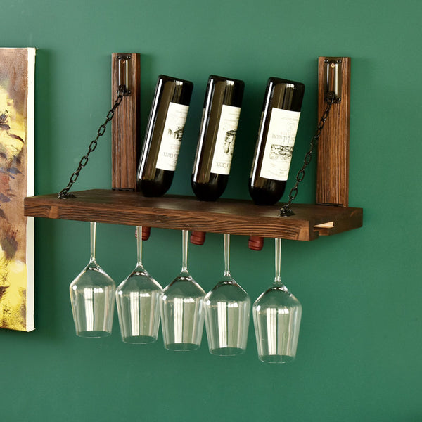 Mcneill 5 Bottle Wall Mounted Wine Bottle and Glass Rack