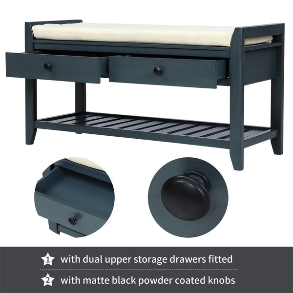 Merax Multipurpose Storage Bench Shoe Rack with Cushioned Seat and Drawers