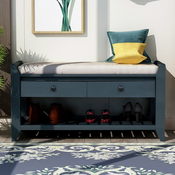 Merax Multipurpose Storage Bench Shoe Rack with Cushioned Seat and Drawers