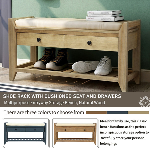 Merax Multipurpose Storage Bench Shoe Rack with Cushioned Seat and Drawers
