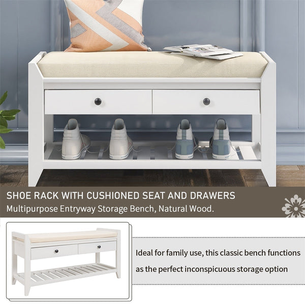 Merax Multipurpose Storage Bench Shoe Rack with Cushioned Seat and Drawers