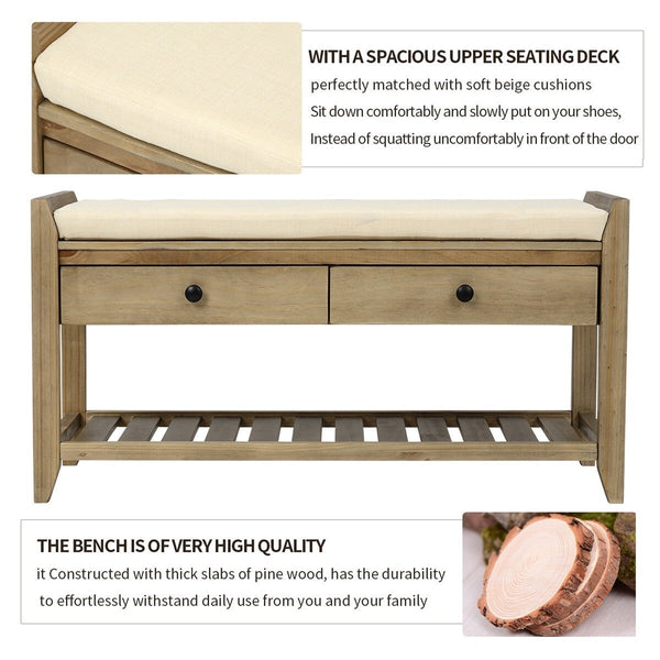 Merax Multipurpose Storage Bench Shoe Rack with Cushioned Seat and Drawers
