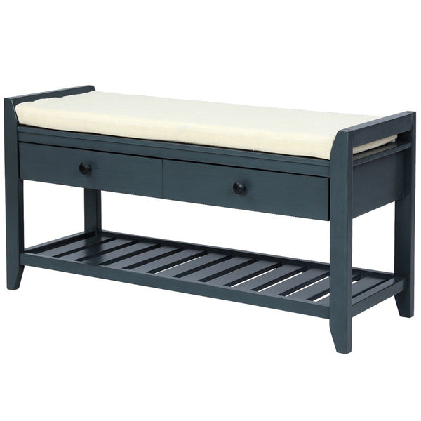 Merax Multipurpose Storage Bench Shoe Rack with Cushioned Seat and Drawers