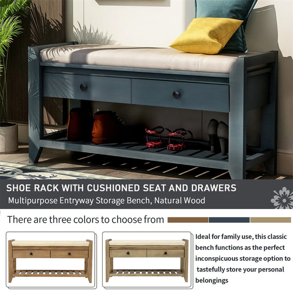 Merax Multipurpose Storage Bench Shoe Rack with Cushioned Seat and Drawers