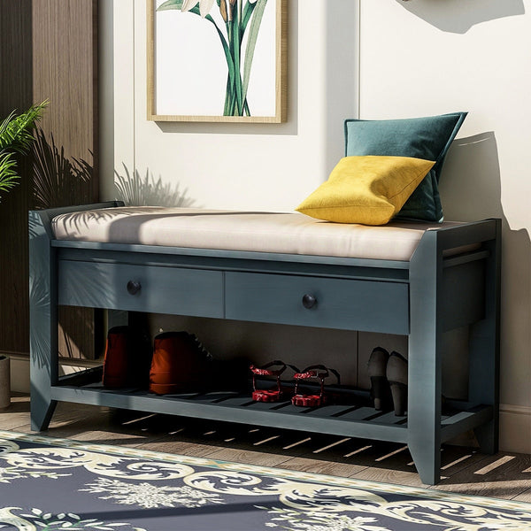 Merax Multipurpose Storage Bench Shoe Rack with Cushioned Seat and Drawers