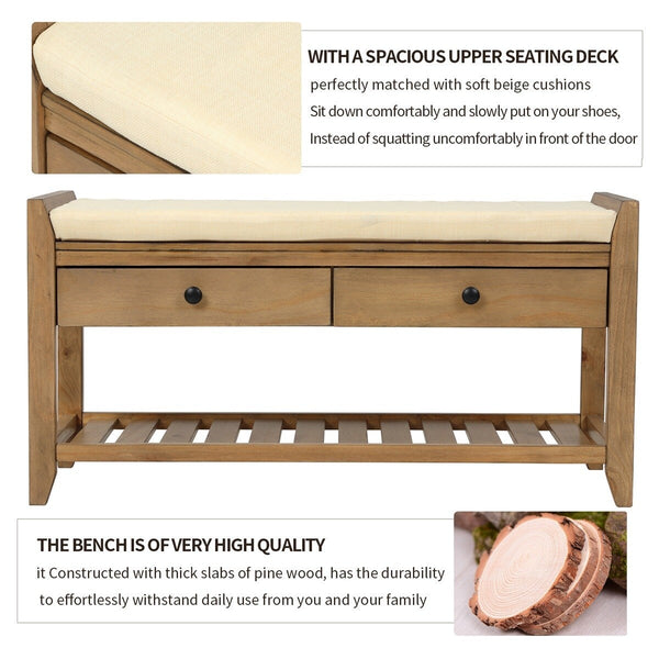 Merax Multipurpose Storage Bench Shoe Rack with Cushioned Seat and Drawers
