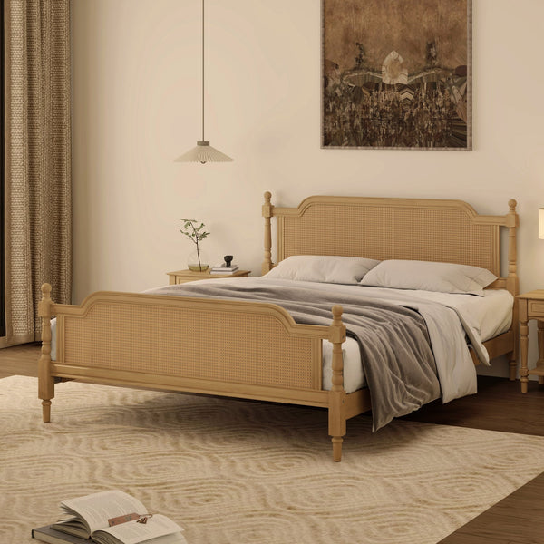 Merax Traditional Style Platform Bed with Rattan Headboard and Footboard