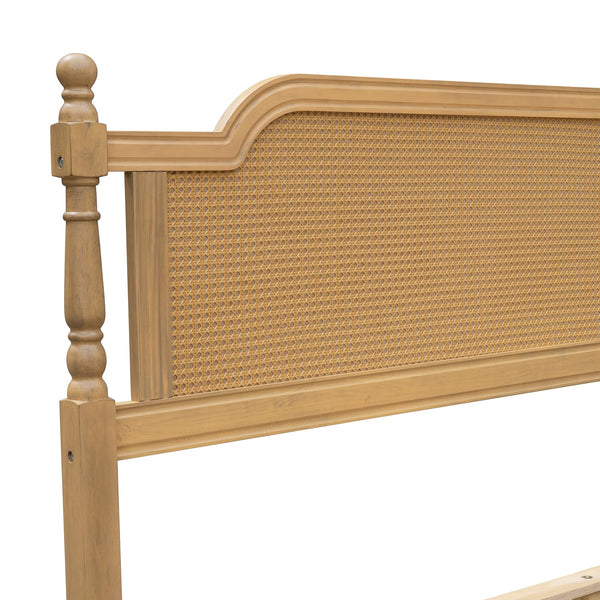 Merax Traditional Style Platform Bed with Rattan Headboard and Footboard