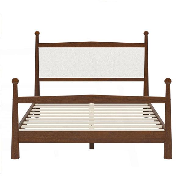 Mid-Century Modern Platform Bed With Upholstered Headboard, Four Poster Bed Frame