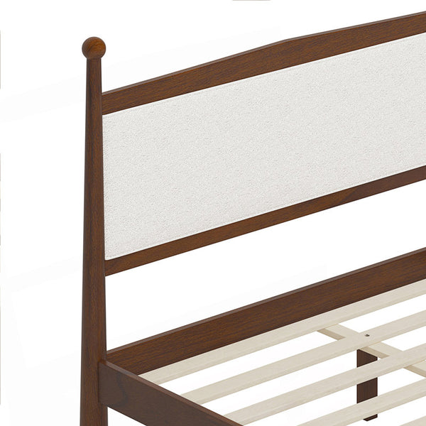 Mid-Century Modern Platform Bed With Upholstered Headboard, Four Poster Bed Frame