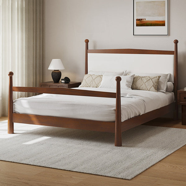 Mid-Century Modern Platform Bed With Upholstered Headboard, Four Poster Bed Frame