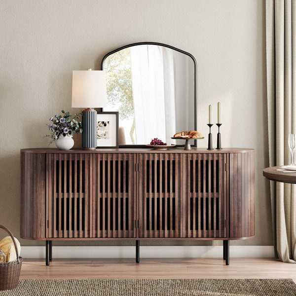 Mid-Century Modern Wooden Sideboard with Slatted Design, Perfect for Living Room, Bedroom, and Hallway
