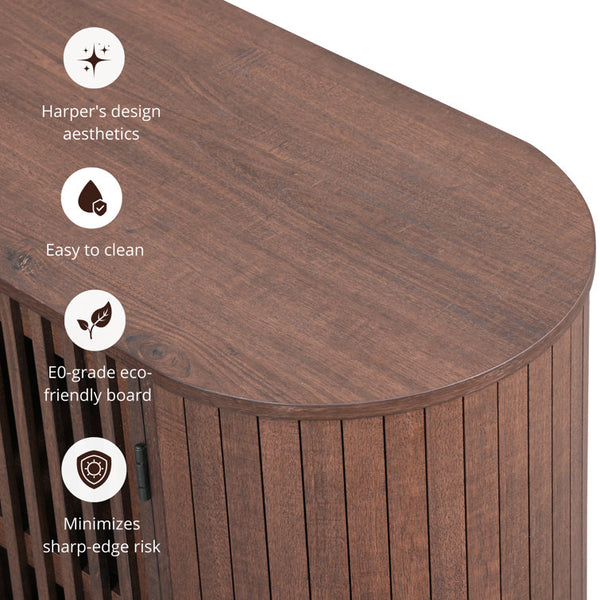 Mid-Century Modern Wooden Sideboard with Slatted Design, Perfect for Living Room, Bedroom, and Hallway