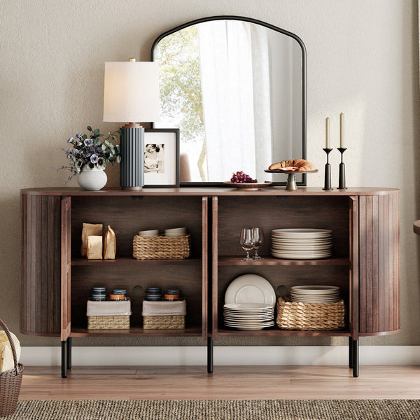 Mid-Century Modern Wooden Sideboard with Slatted Design, Perfect for Living Room, Bedroom, and Hallway