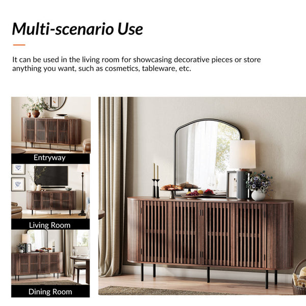Mid-Century Modern Wooden Sideboard with Slatted Design, Perfect for Living Room, Bedroom, and Hallway