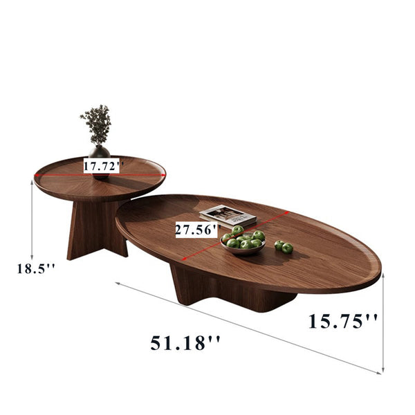Nesting Oval Coffee Table, Ash Side Table Walnut Wood Coffee Table Set(Set of 2)