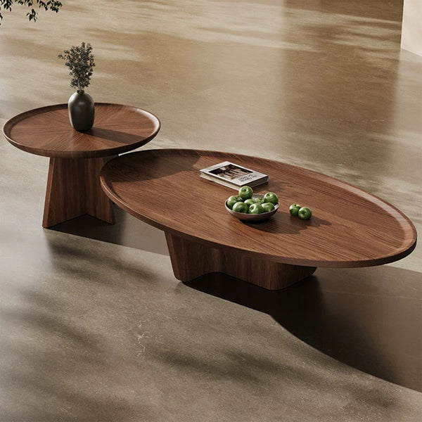 Nesting Oval Coffee Table, Ash Side Table Walnut Wood Coffee Table Set(Set of 2)