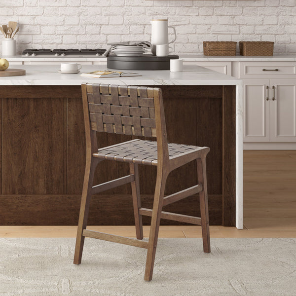 Oslo 24"H Faux Leather Woven Counter Stool