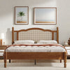 Platform Bed Bohemian Wooden Platform Bed With Natural Rattan Headboard And Arc Design