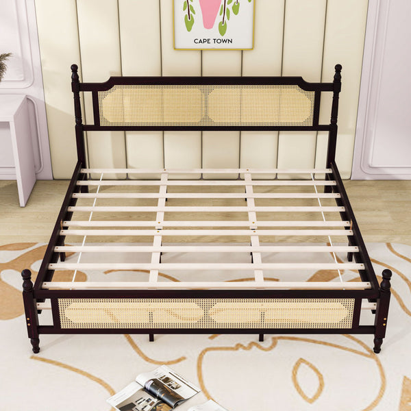Platform Bed with Rattan Headboard