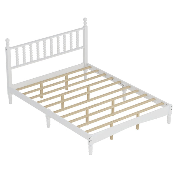 Queen Size Platform Bed Mid Century Concise Bed Frame with Wood Slats and Multi-Center Support Legs, Gourd Shaped Headboard