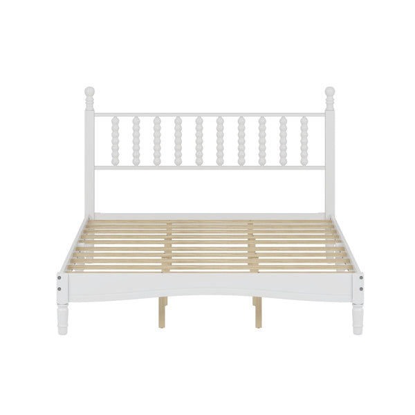 Queen Size Platform Bed Mid Century Concise Bed Frame with Wood Slats and Multi-Center Support Legs, Gourd Shaped Headboard