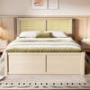 Queen Size Wood Storage Bed with 4 Drawers and Rattan Headboard