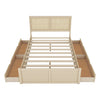 Queen Size Wood Storage Bed with 4 Drawers and Rattan Headboard