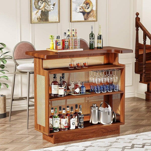 Rattan Liquor Wine Bar Cabinet Mini Bar Table for Home Pub