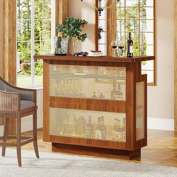 Rattan Liquor Wine Bar Cabinet Mini Bar Table for Home Pub
