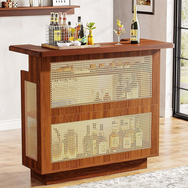Rattan Liquor Wine Bar Cabinet Mini Bar Table for Home Pub
