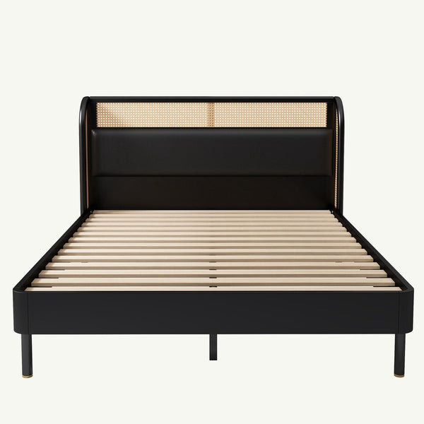 Rattan Wood Platform Queen Bed