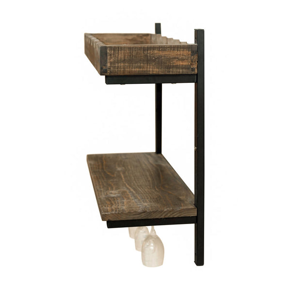 Rundell 30" Wide Rustic Industrial Wooden and Metal Wall Mounted Wine Rack Stores Bottles And Glass
