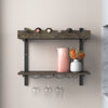 Rundell 30" Wide Rustic Industrial Wooden and Metal Wall Mounted Wine Rack Stores Bottles And Glass