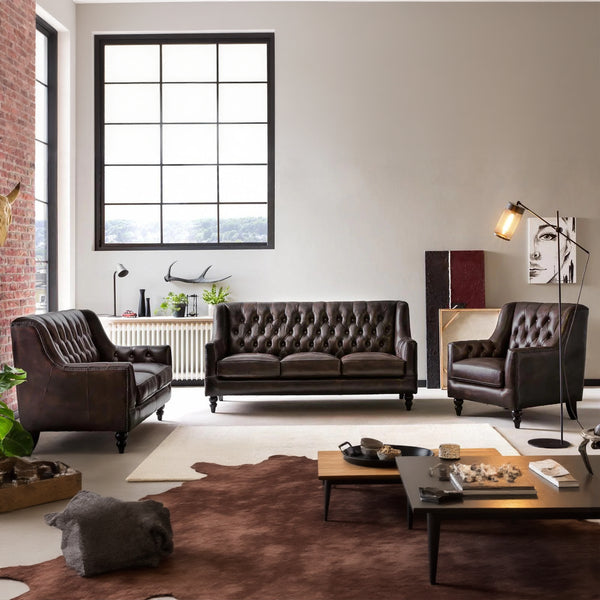 Brooklyn Leather Chesterfield Sofa Set