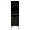 FM Furniture Sheffield H Bar Cabinet with Glass Rack, Open Shelf, Double Cabinet, 8 Bottle Cubbies, and Hairpin Legs