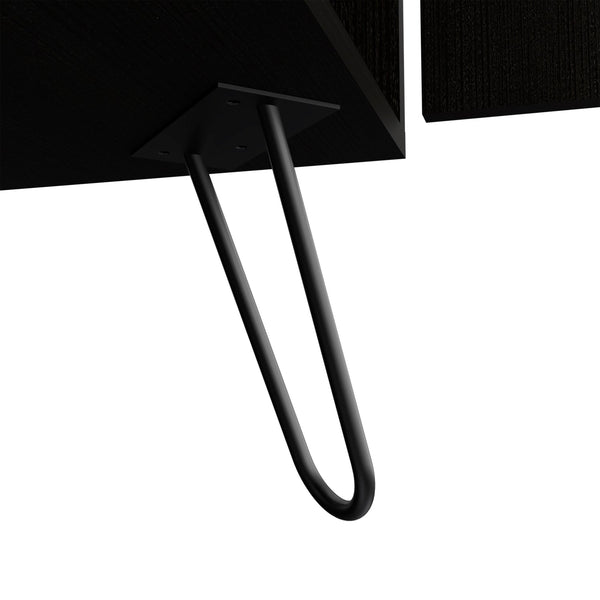 FM Furniture Sheffield H Bar Cabinet with Glass Rack, Open Shelf, Double Cabinet, 8 Bottle Cubbies, and Hairpin Legs