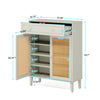 Shoe Cabinet with Doors and Drawer, Modern Rattan Shoe Storage Cabinet for Entryway, Mint Green