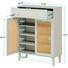 Shoe Cabinet with Doors and Drawer, Modern Rattan Shoe Storage Cabinet for Entryway, Mint Green