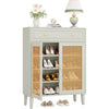 Shoe Cabinet with Doors and Drawer, Modern Rattan Shoe Storage Cabinet for Entryway, Mint Green