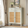 Shoe Cabinet with Doors and Drawer, Modern Rattan Shoe Storage Cabinet for Entryway, Mint Green
